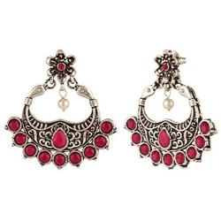 Efulgenz Boho Vintage Antique Gypsy Tribal Crystal Kundan Indian Oxidized Silver Chandbali Dangle Earrings Jewelry