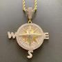 Moca Jewelry Iced Out Compass Personality Style Pendant 18K Gold Plated Chain Bling CZ Simulated Diamond Hip Hop Necklace for Men Women