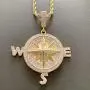 Moca Jewelry Iced Out Compass Personality Style Pendant 18K Gold Plated Chain Bling CZ Simulated Diamond Hip Hop Necklace for Men Women
