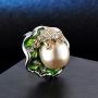 HSQYJ Lotus Leaf Frog Crystal Ring Enamel Pearl Flower Cute Animal Rings Jewelry Rhinestone Statement Rings for Women Girl