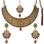 Efulgenz Indian Bollywood Traditional 14 K Gold Plated Kundan Pearl Wedding Choker Necklace Earrings Maangtikka Jewelry Set