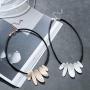Chunky Silver Gold Pendant Black Leather Choker Necklace for Women Fashion Jewelry