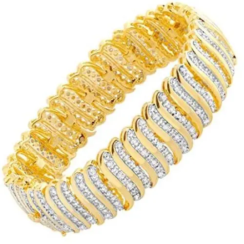 2 ct Diamond S Link Tennis Bracelet in 18K Plated Brass