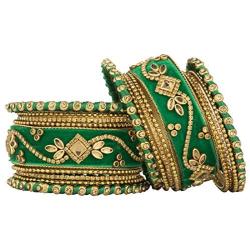 Aheli Ethnic Wedding Wear Handmade Faux Stone Studded Velvet Bangle Set Saree Matching Chuda Indian Bollywood Fashion Jewelry for Women