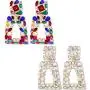 2/3 Pairs Rhinestone Rectangle Dangle Earrings and Gold Geometric Statement Earrings for Women KELMALL COLLECTION