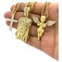 Shiny Jewelers USA Men Gold Iced Out Jesus, Praying Hands, Ankh, Cross, Angel Hip Hop Pendant Chain Necklace Set