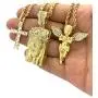 Shiny Jewelers USA Men Gold Iced Out Jesus, Praying Hands, Ankh, Cross, Angel Hip Hop Pendant Chain Necklace Set