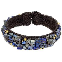 NOVICA Lapis Lazuli Woven Cuff Bracelet, 6.5'', Ocean Day