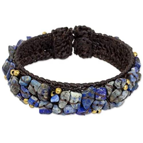 NOVICA Lapis Lazuli Woven Cuff Bracelet, 6.5'', Ocean Day