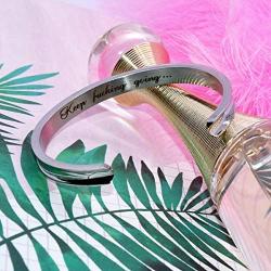 Raysunfook Inspirational Bracelet Mantra Quote Keep Going Cuff Bangle Motivational Encouragement Jewelry for Women