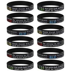 Finrezio 12PCS Religious Silicone Wristbands Bracelets Popular Bible Verses Bracelets for Men Women Christian Religious Jewelry Gifts