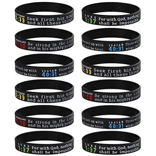 Finrezio 12PCS Religious Silicone Wristbands Bracelets Popular Bible Verses Bracelets for Men Women Christian Religious Jewelry Gifts