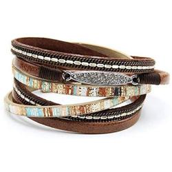 TGLS Women Girls Multilayer Leather Wrap Bracelet for Mom Sister Girlfriend Birthday Gift Wristbands Handmade Boho Braided Bracelet Magnetic Clasp