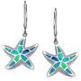 Blue Created Opal Inlay Nautical Ocean Marine Life Starfish Drop Leverback Earrings For Women 925 Sterling Silver