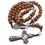 LH1028 Catholic Rosary Round Wooden Bead Handmade Line Christian Vintage Cross Ornament Rosary Necklace