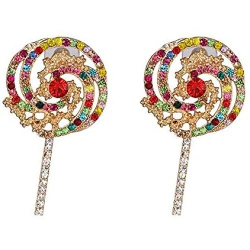 Cute Lollipop Drop Earring Handmade Rainbow Rhinestone Cartoon Candy Dangle Earring for Women Girl Funny Friendship Exaggerated Crystal Lollipop Earrings Party Jewelry