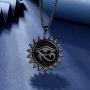 beautlace Ankh Egyptian Eye of Horus Necklace Silver/18K Gold/Black Gun Plated Sun Round Coin Eyes of Evil Symbol Pendant Jewelry for Men and Women KP0139