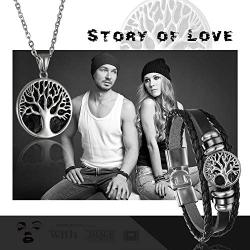 Cupimatch Men Tree of Life Symbol Pendant Necklace Leather Bracelet, Stainless Steel 22 inch Chian Jewelry Set