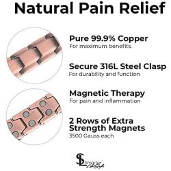 Elegant Mens Double Magnet Wide Copper Magnetic Therapy Bracelet Pain Relief for Arthritis and Carpal Tunnel