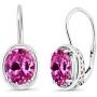 Gem Stone King 925 Sterling Silver Pink Created Sapphire Dangle Earrings For Women (4.80 Ct Oval 9X7MM)