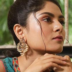 Tarinika Ehimay Gold-Plated Indian Cubic Zirconia Dangle Earrings - White Red Green