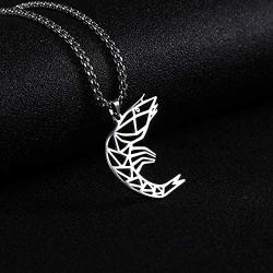 cooltime Stainless Steel Hollow Out Geometric Animal Pendant Necklace for Unisex, 23 Box Chain