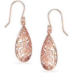 River Island Rose Gold Flashed Sterling Silver Dangle Filigree Teardrop Hook Earrings