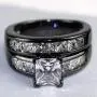 Couple Ring Bridal Sets His Hers Women Black Gold Plated Square CZ Men Stainless Steel Band Wedding Ring Band Set