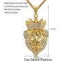 Lee Island Fashion 24K Gold Plated Simulated Diamond CZ Fully Lion King with Crown Pendant Stainless Steel Necklace, 24 Inch Chain for Men Hip Hop Jewelry