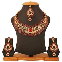 Touchstone Indian Bollywood Intricately Crafted Diamond Look Rhinestone Crystal Colorful Wedding Designer Jewelry Necklace Set in Gold and Silver Tone for Women.