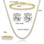 GEMSME 18K Yellow Gold Plated Tennis Necklace/Bracelet/Earrings/Band Ring Sets Pack of 4