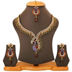 Touchstone Indian Bollywood Handcrafted Traditional Royal Mughal Kundan Polki Meenakari Enamel Colorful Wedding Designer Jewelry Long Necklace Set in Gold and Silver Tone for Women.