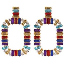 Colorful Rhinestone Square Hoop Earrings Hollow Circle Crystal Earrings Dangle for Women Girls Jewelry Gifts(01)