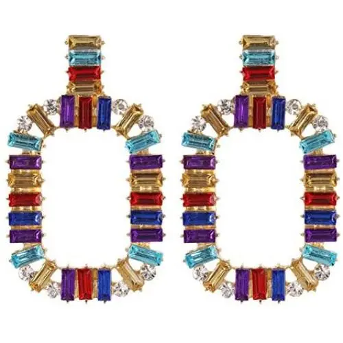 Colorful Rhinestone Square Hoop Earrings Hollow Circle Crystal Earrings Dangle for Women Girls Jewelry Gifts(01) Colorful Rhinestone Square Hoop Earrings Hollow Circle Crystal Earrings Dangle for Women Girls Jewelry Gifts(01)