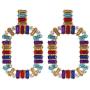 Colorful Rhinestone Square Hoop Earrings Hollow Circle Crystal Earrings Dangle for Women Girls Jewelry Gifts(01)