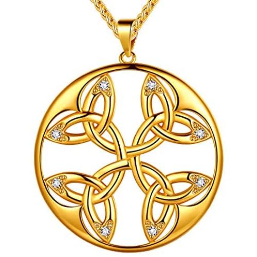 beautlace Celtic Knot Necklaces Silver/18K Gold/Black Gun Plated Round Good Luck Irish Celtic Knot Vintage Knot Pendant Birthday Gift for Women Men KP0138