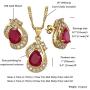 RIZILIA Pear Cut Red Ruby Yellow Gold Plated Jewelry Set, Pendant with 18'' Chain Stud Earrings