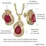 RIZILIA Pear Cut Red Ruby Yellow Gold Plated Jewelry Set, Pendant with 18'' Chain Stud Earrings RIZILIA Pear Cut Red Ruby Yellow Gold Plated Jewelry Set, Pendant with 18'' Chain Stud Earrings