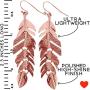 Humble Chic Floating Feathers Dangle Earrings - Long Hanging Metal Link Leaf Drops for Women - Bohemian Lightweight Layered Dangling Leaves
