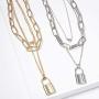 Krun Lock Necklace Y Pendant Simple Cute Heart Necklaces Long 3 Multilayer Chain Fashion Jewelry Women Girls Gift for Her
