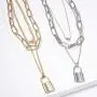 Krun Lock Necklace Y Pendant Simple Cute Heart Necklaces Long 3 Multilayer Chain Fashion Jewelry Women Girls Gift for Her