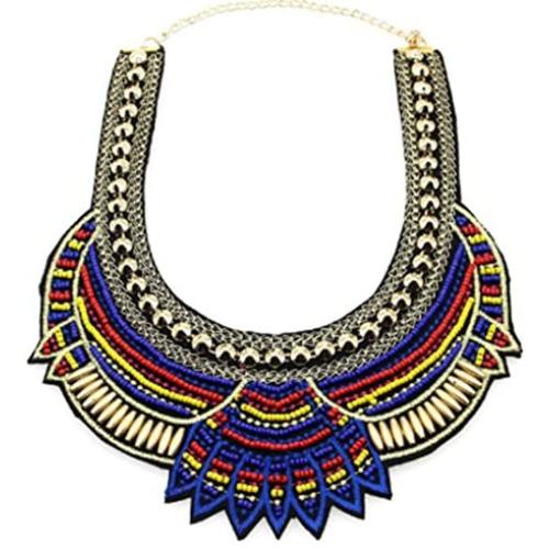 AccessCube Fashion Handmade Ethnic Choker Necklace Bib Collar Multicolor Beads Statement Necklace Boho Women Jewelry