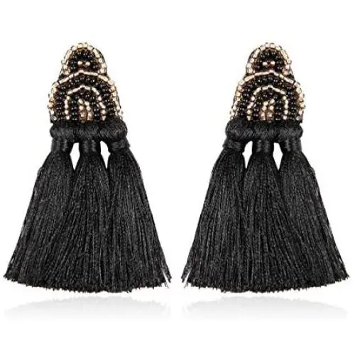 Bohemian Multi Tassel Statement Drop Earrings - Silky Thread Strand Fan Fringe Chandelier Geometric Acetate, Bead, Rhinestone, Snake Faux Leather Dangles Bohemian Multi Tassel Statement Drop Earrings - Silky Thread Strand Fan Fringe Chandelier Geometric Acetate, Bead, Rhinestone, Snake Faux Leather Dangles