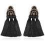 Bohemian Multi Tassel Statement Drop Earrings - Silky Thread Strand Fan Fringe Chandelier Geometric Acetate, Bead, Rhinestone, Snake Faux Leather Dangles