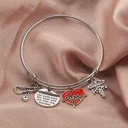 BAUNA Nurse Bracelet Never Underestimate The Difference You Made and The Lives You Touched Heartbeat Stethoscope RN Jewelry Retirement Gifts for Nurses