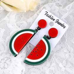 2 Pairs Cute Watermelon Lemon Fruit Earrings Jewelry Acrylic Exaggeration Personality Big Drop Dangle Stud Earrings for Womens Girls