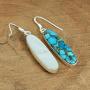 Natural Turquoise 30X8 MM Long Cabochons Studded in Solid 925 Sterling Silver Dangling Earrings Jewelry