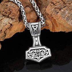 GuoShuang Nordic Viking Mjolnir Thor Hammer Valknut Stainless Steel Necklace for Men with Valknut Gift Bag