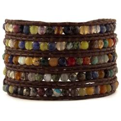 Chan Luu Multi Stone Wrap Bracelet on Brown Leather