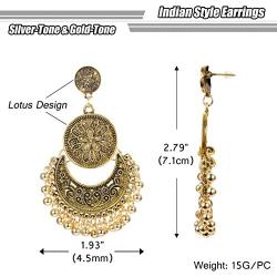 Finrezio 2Pairs Traditional Ethnic Bali Jhumka Jhumki Brocade Lotus Mexico Gypsy Dangle Earrings for Women Girls